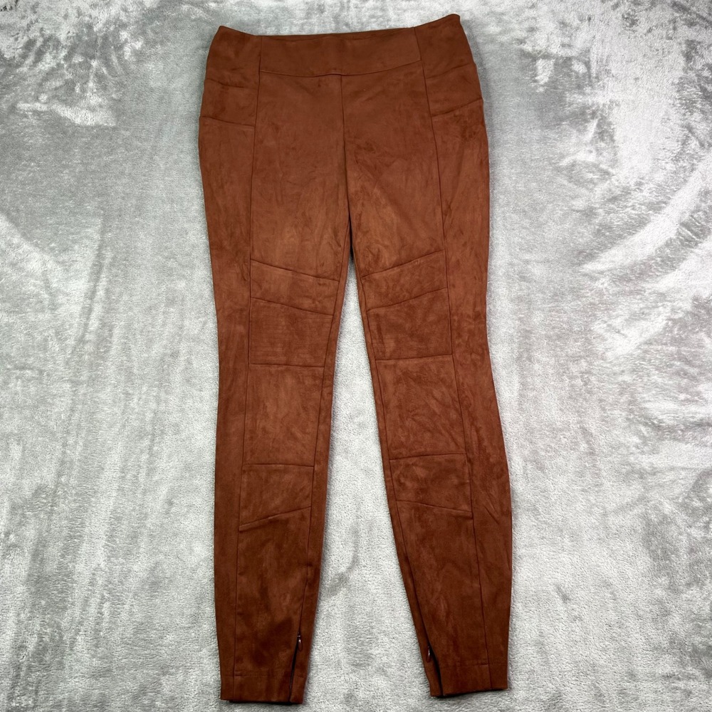 Sundance Faux Suede Leggings Womens 4 Brown Stretch Moto Ankle Zip Pants